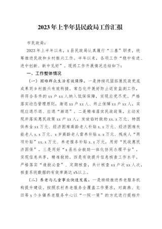 2023年上半年县民政局工作汇报总结报告