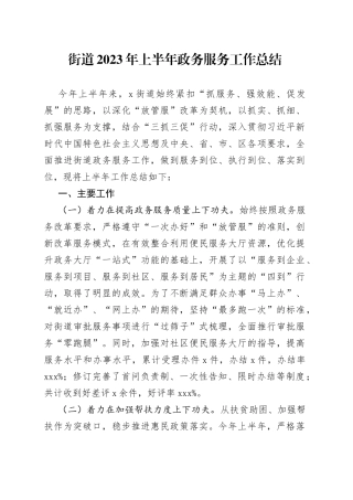 2023年上半年政务服务工作总结汇报报告