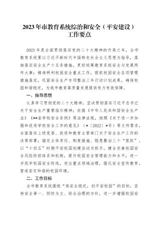 2023年市教育系统综治和安全平安建设工作要点