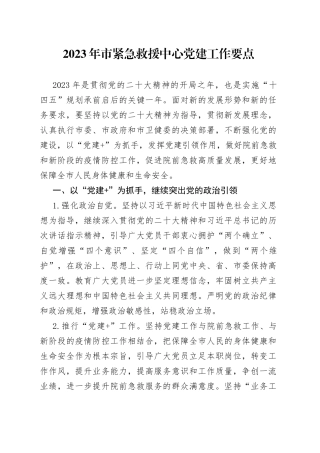 2023年市紧急救援中心党建工作要点（20230418）