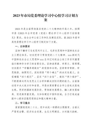 2023年市局党委理论学习中心组学习计划方案
