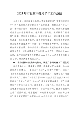 2023年市行政审批局半年工作总结