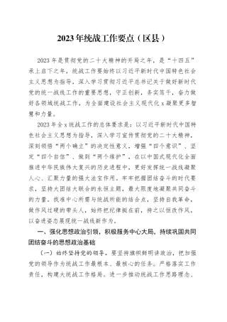 2023年统战工作要点（区县）