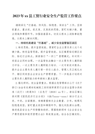 2023年县工贸行业安全生产监管工作要点（20230323）
