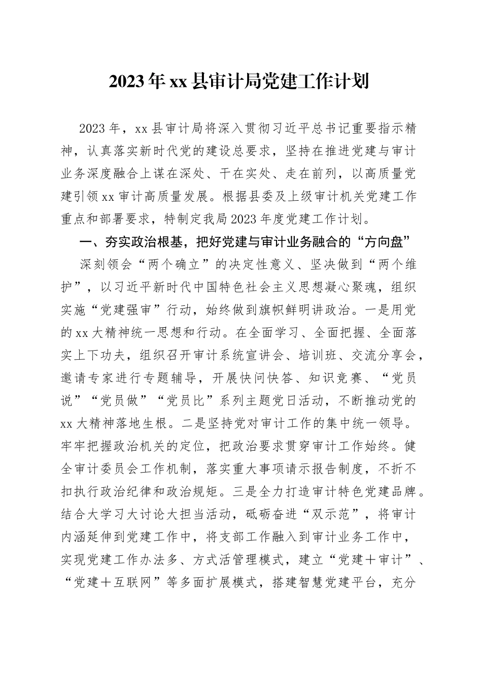 2023年县审计局党建工作计划_第1页