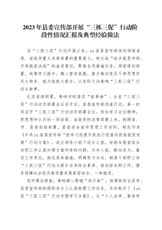 2023年县委宣传部开展“三抓三促”行动阶段性情况汇报及典型经验做法