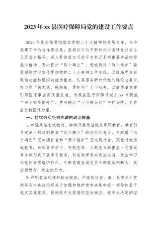 2023年县医疗保障局党的建设工作要点（20230509）