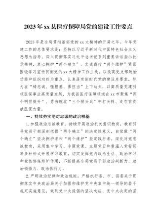 2023年县医疗保障局党的建设工作要点