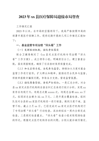 2023年县医疗保障局迎接市局督查工作情况汇报