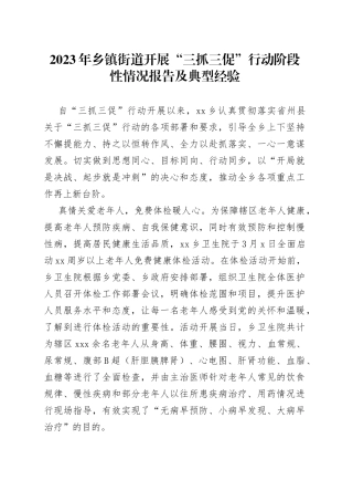 2023年乡镇街道开展“三抓三促”行动阶段性情况报告及典型经验