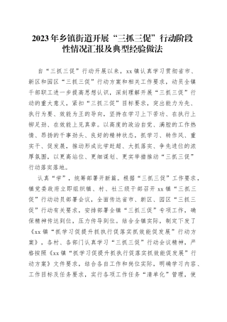 2023年乡镇街道开展“三抓三促”行动阶段性情况汇报及典型经验做法