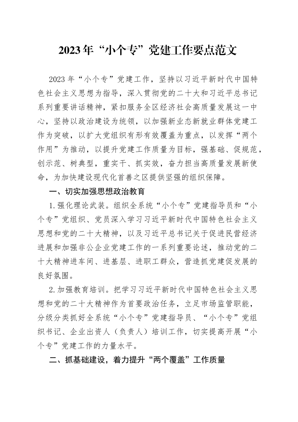 2023年小个专党建工作要点计划_第1页