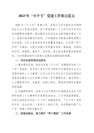 2023年小个专党建工作要点计划