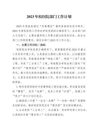 2023年校医院部门工作计划
