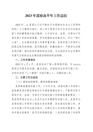 2023年巡察办半年工作总结