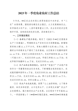 2023年一季度农业农村工作总结