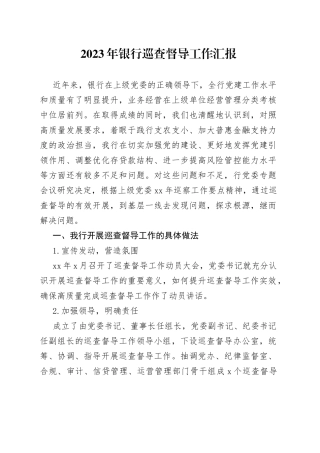 2023年银行巡查督导工作汇报