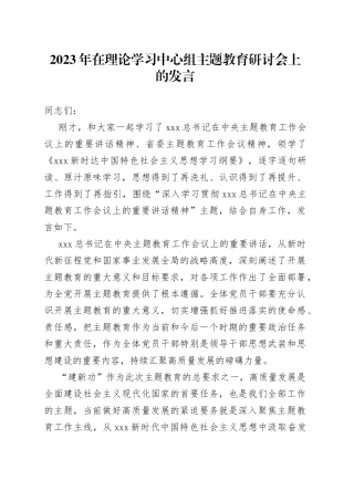 2023年在理论学习中心组主题教育研讨会上的发言