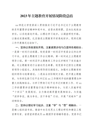 2023年主题教育开展情况阶段总结