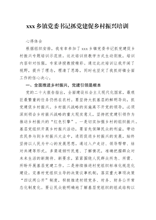 xxx乡镇党委书记抓党建促乡村振兴培训心得体会