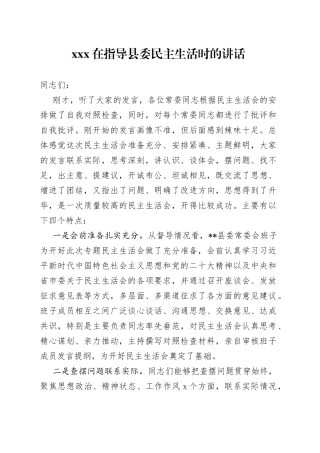 XXX在指导县委民主生活时的讲话