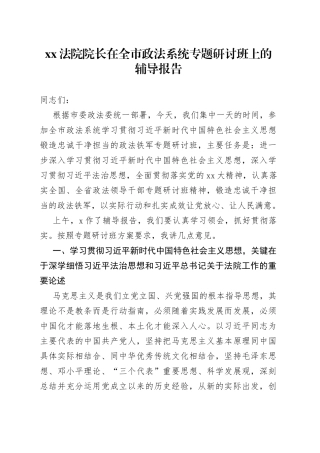 XX法院院长在全市政法系统专题研讨班上的辅导报告