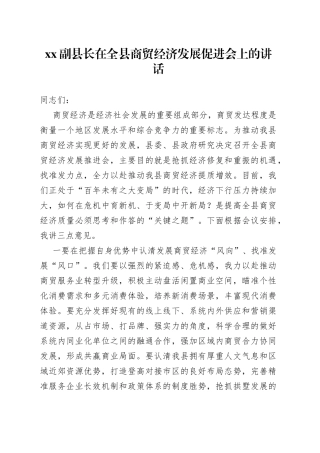XX副县长在全县商贸经济发展促进会上的讲话
