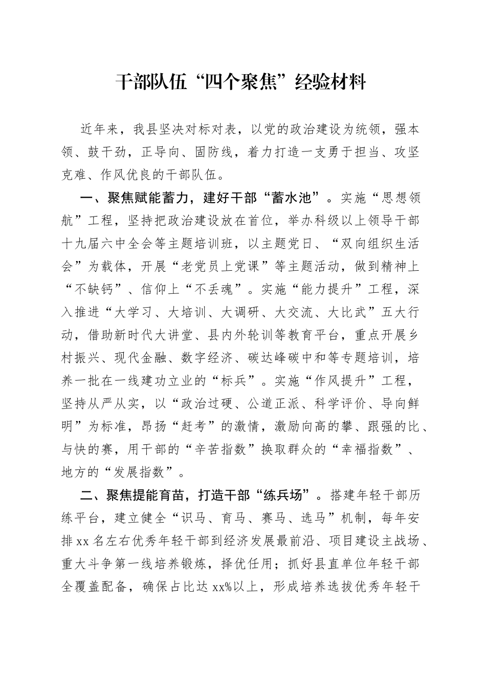 干部队伍“四个聚焦”经验材料_第1页