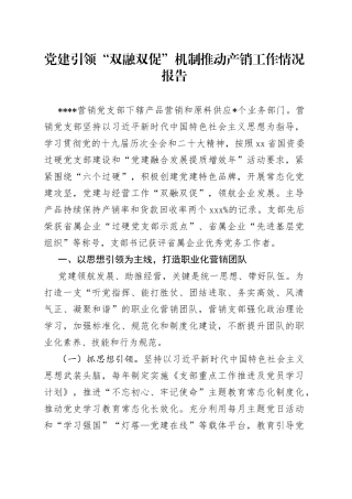 党建引领“双融双促”机制推动产销工作情况报告