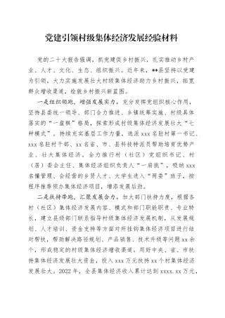 党建引领村级集体经济发展经验材料（1）
