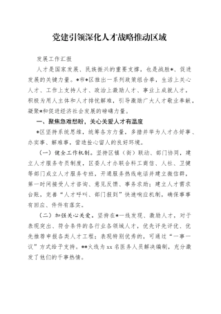 党建引领深化人才战略推动区域发展工作汇报