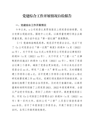 党建综合工作开展情况自检报告