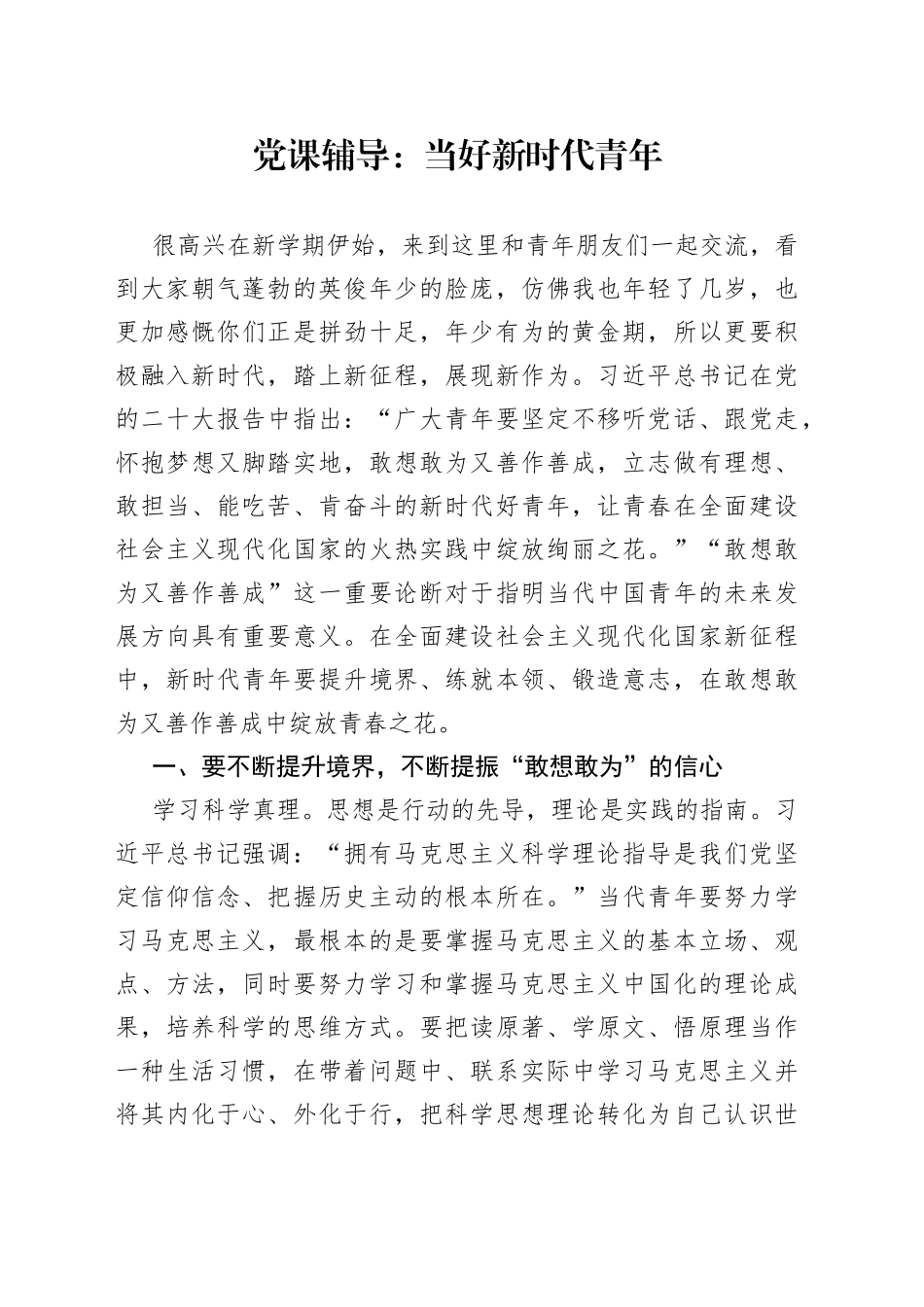 党课辅导：当好新时代青年_第1页