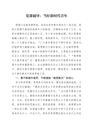 党课辅导：当好新时代青年