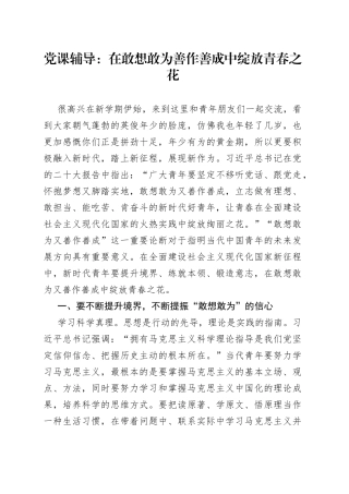 党课辅导：在敢想敢为善作善成中绽放青春之花