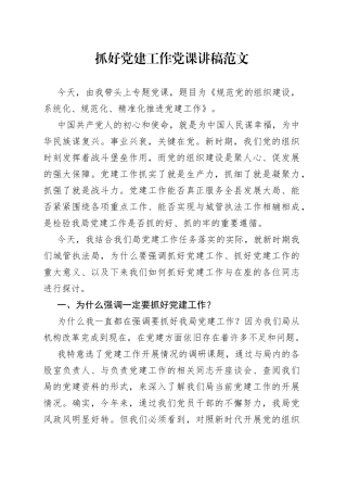 党课抓好党建工作党课讲稿城管执法局组织建设规范化