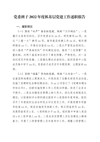 党委班子2022年度抓基层党建工作述职报告