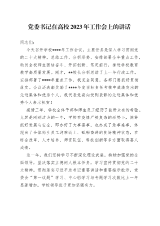 党委书记在高校2023年工作会上的讲话