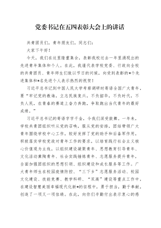 党委书记在五四表彰大会上的讲话
