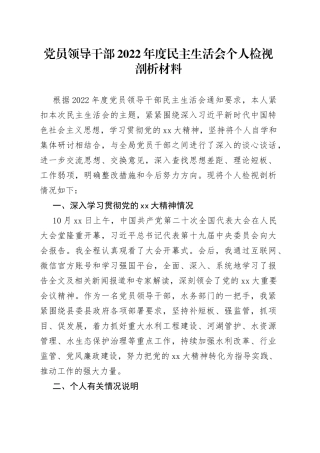 党员领导干部2022年度民主生活会个人检视剖析材料