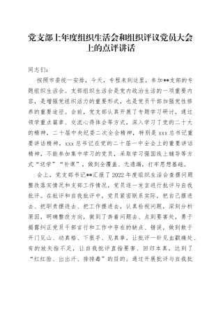 党支部上年度组织生活会和组织评议党员大会上的点评讲话