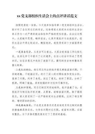 党支部组织生活会上的点评讲话