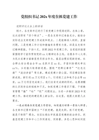 党组织书记202X年度在抓党建工作述职评议大会上的讲话