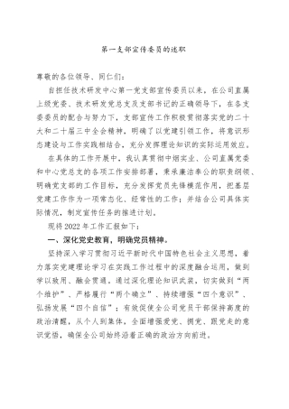 第一支部宣传委员的述职