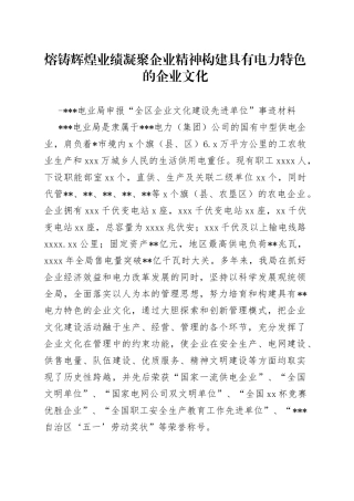 电业局申报全区企业文化建设先进单位事迹材料