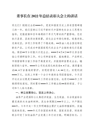 董事长在2022年总结表彰大会上的讲话