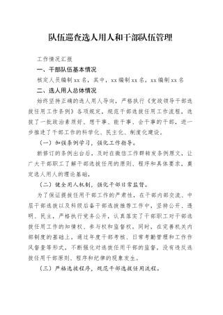 队伍巡查选人用人和干部队伍管理工作情况汇报
