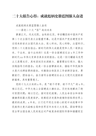二十大报告心得：成就彪炳史册 蓝图催人奋进