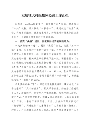 发展壮大村级集体经济工作汇报（1）