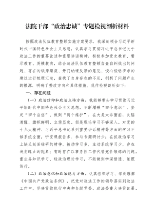 法院干部“政治忠诚”专题检视剖析材料